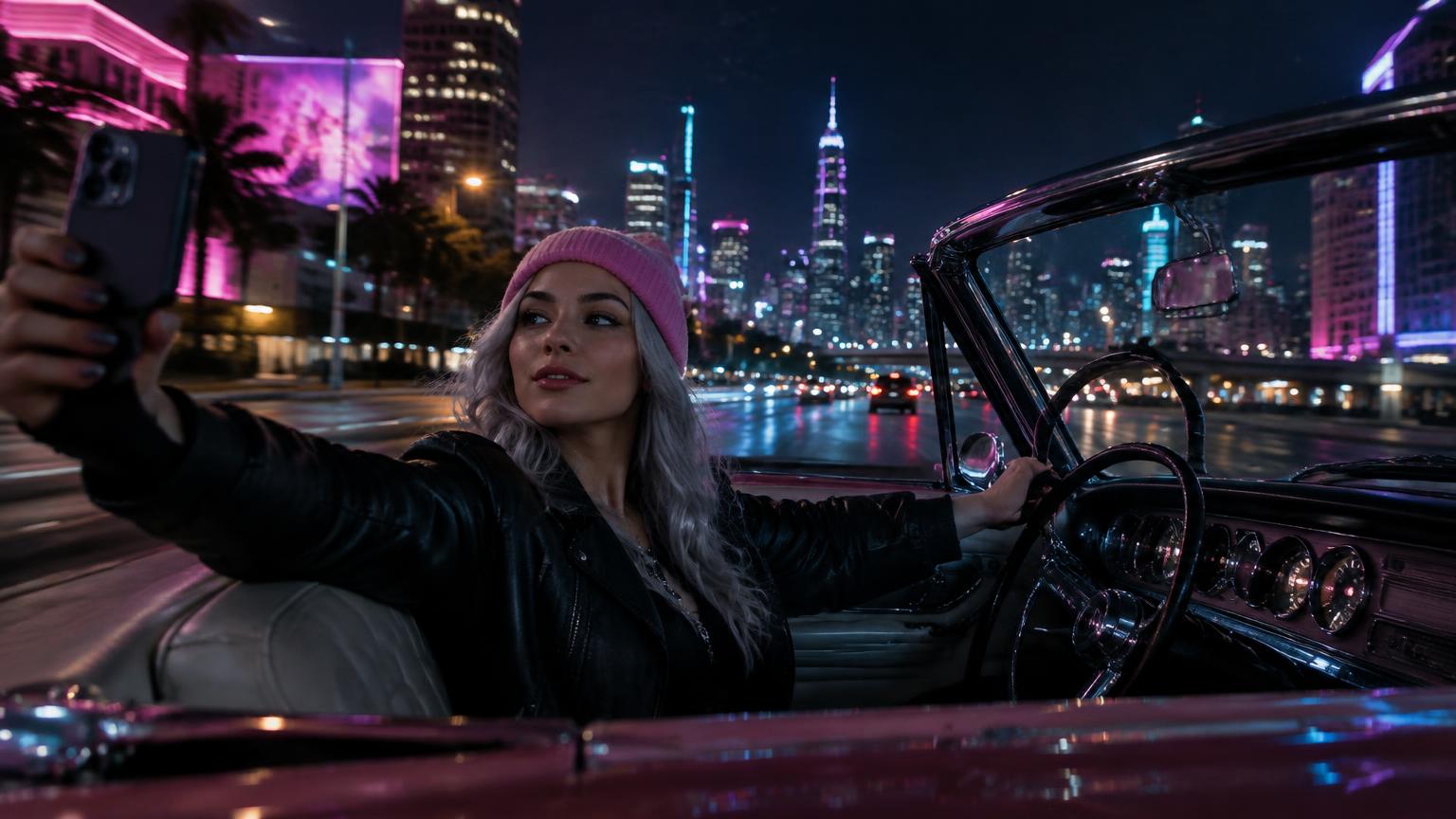 Cat memecoin driving at night